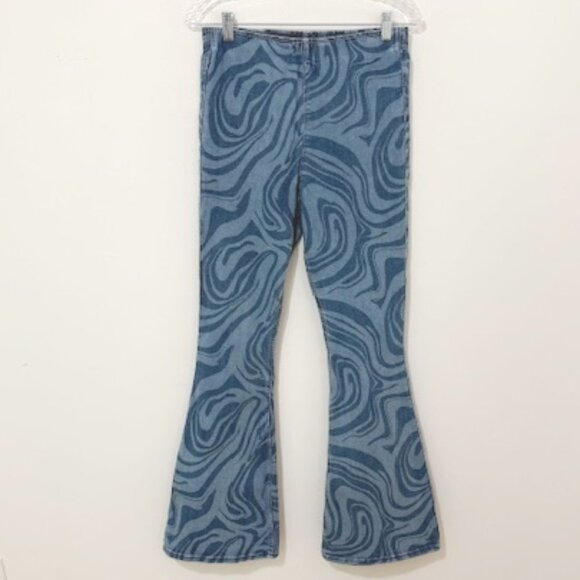 Hollister Denim Jeans Ultra High Rise Flare Pull On Blue Swirl Marble Retro S - Picture 1 of 3
